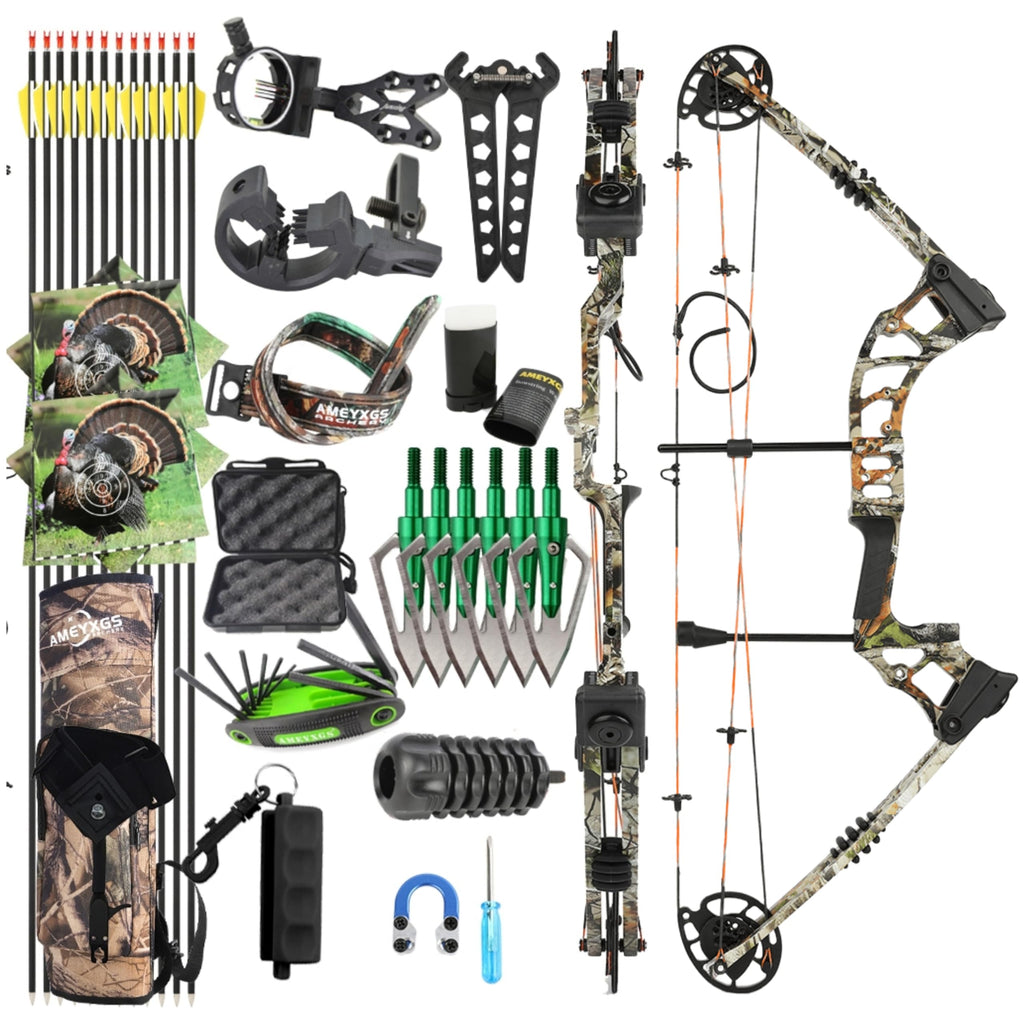 POEARCUS 0-70lb Draw Weight Adjustable Compound Bow Set 320 FPS IBO Archery Kit for Hunting & Target Practice