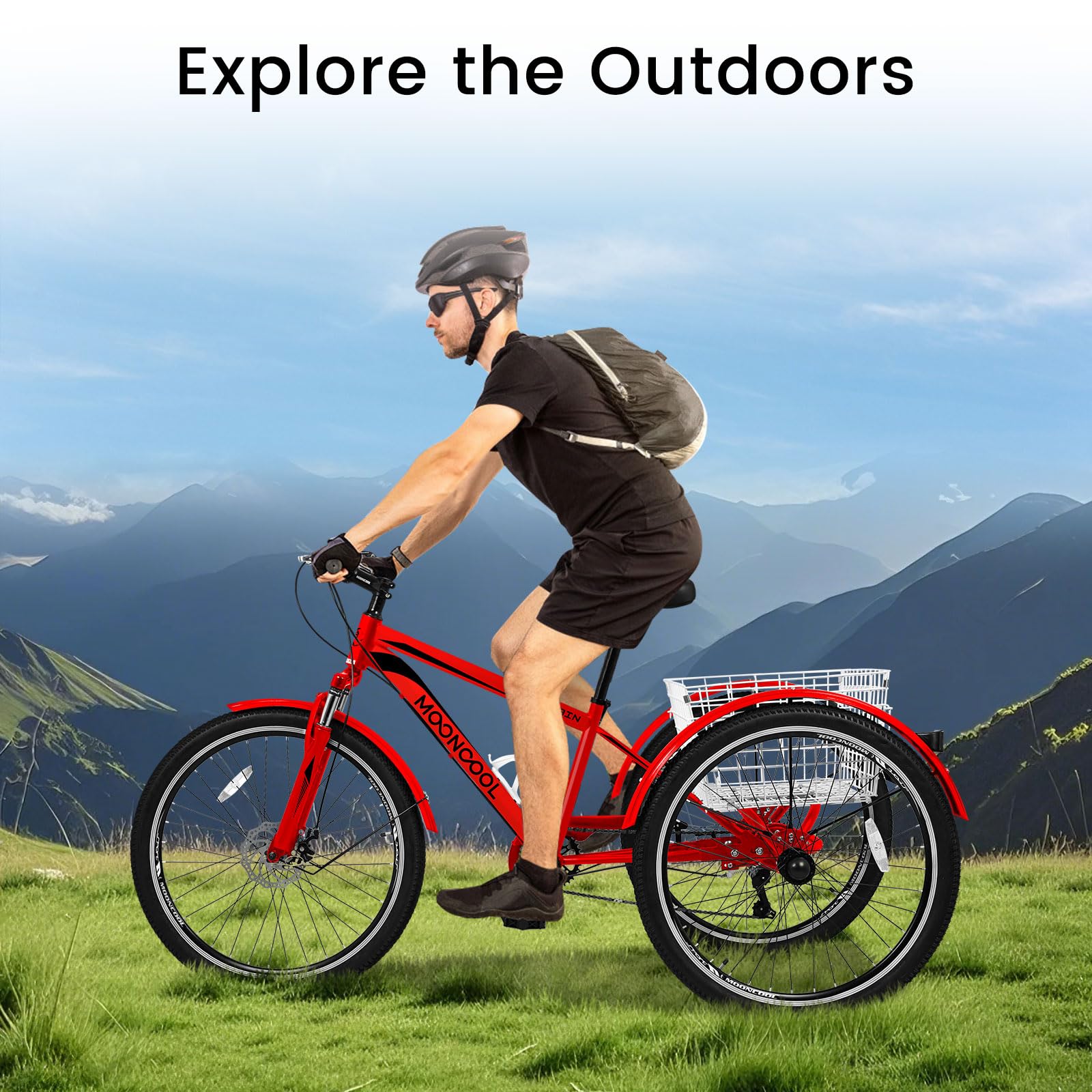 EOYOBIKE 7-Speed Adult Mountain Tricycle, 24/26/27.5 Inch 3-Wheel Bike for Seniors, Men's and Women's Trike with Large Rear Basket for Exercise & Shopping