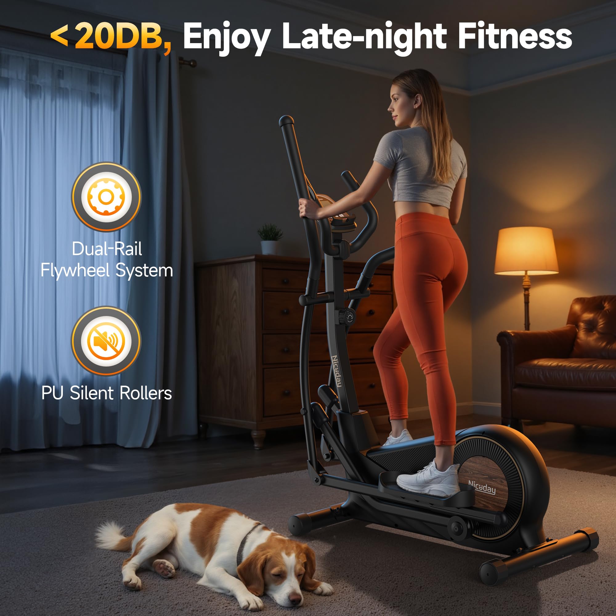 Niceday Elliptical Exercise Machine, Elliptical Machine for Home Use, Magnetic Elliptical Trainer with 18IN Stride, 16 Resistance Levels, 400LBS Loading Capacity, Support Kinomap APP Black