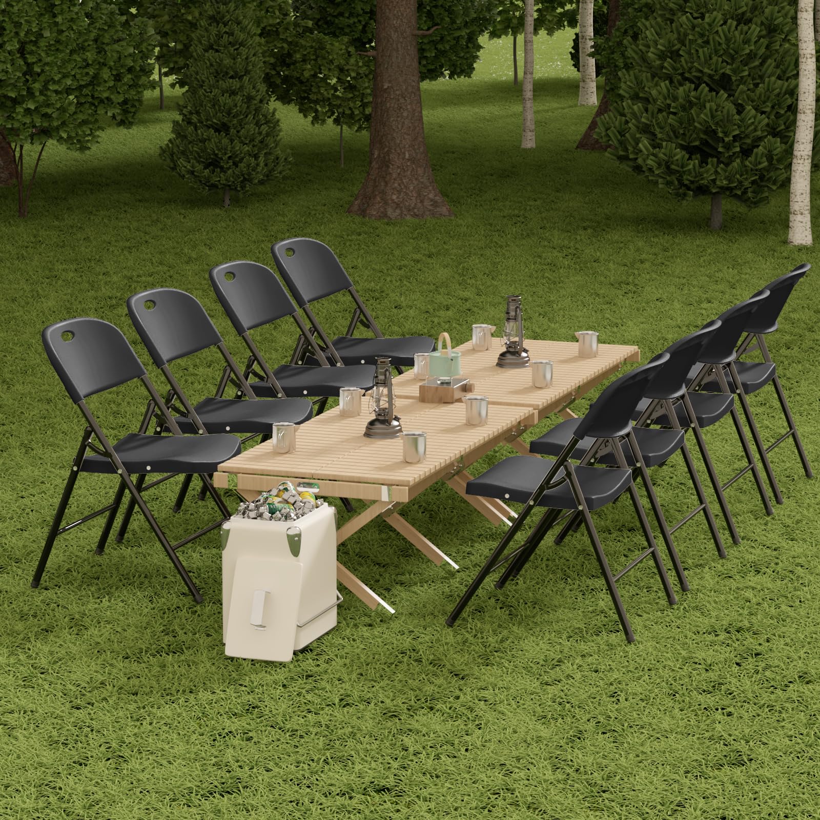 Nazhura 650 Weight Limit Heavy Duty Plastic Folding Chair with Reinfoced Steel Frame for Indoor and Outdoor, Wedding, Party, Restaurant, Meeting Room, Patio and Garden (Black, 12 Pack)
