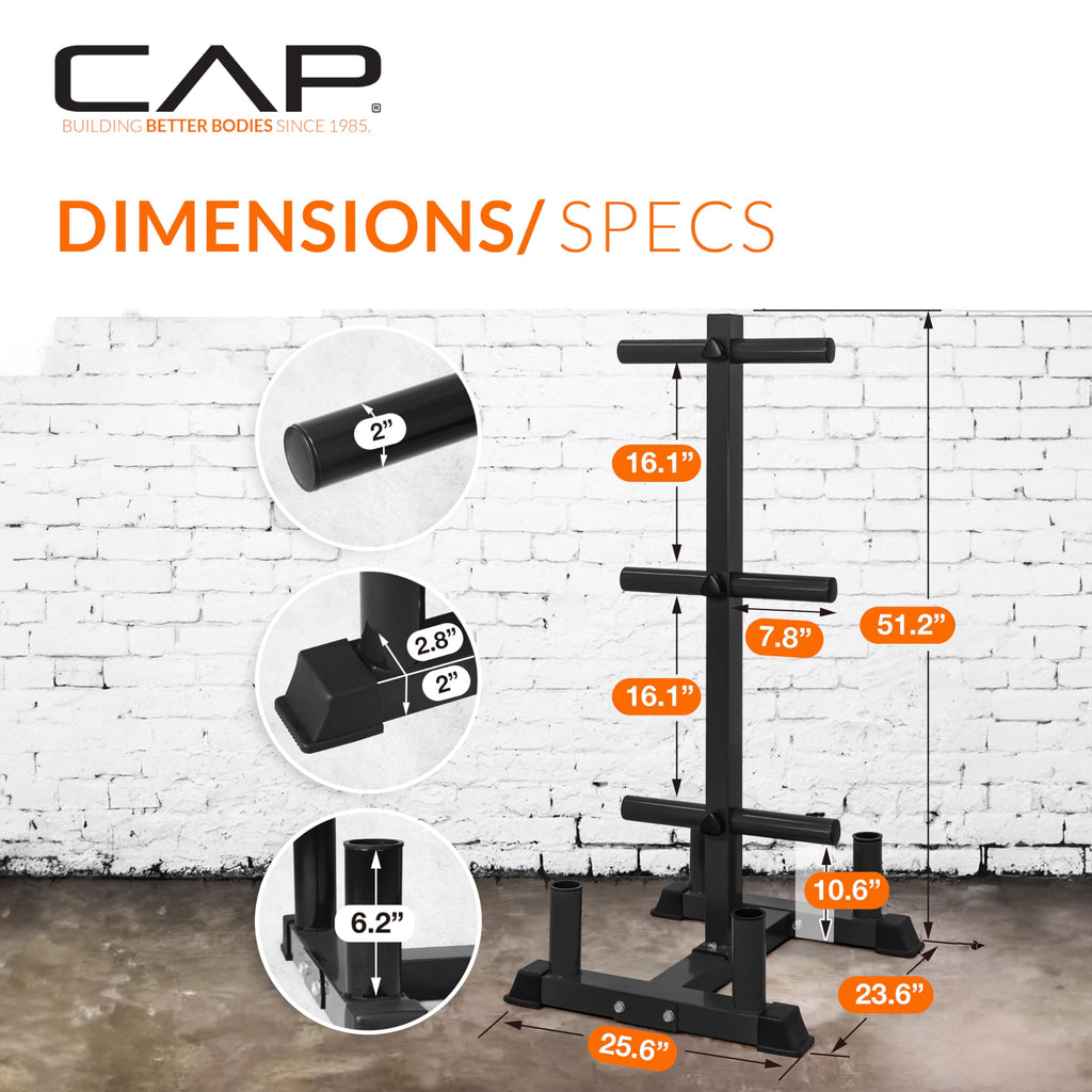 CAP Barbell 370 lb Economy Olympic Plate Set with Traditional Plate Rack & Barbell Storage | 6 Weight Posts + 4 Barbell Holders
