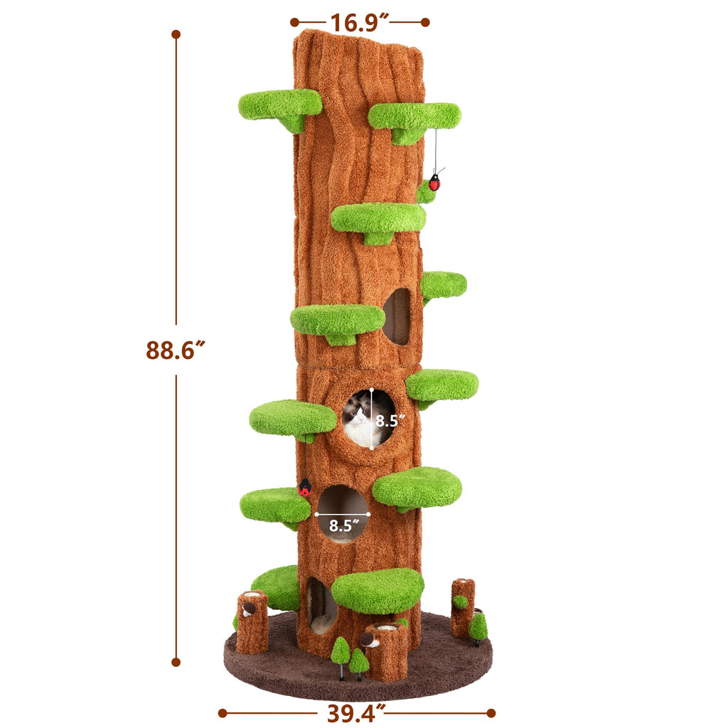 Luxury Cat Tree Tower for Indoor Cats,88.6" Tall Cat Tree,Multi-Level Furniture Activity Center with Scratching Posts Stand House Condo Funny Toys Kittens Pet Play House