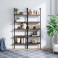 Nathan James Theo 5-Shelf Wood Modern Bookcase, Open Wall Mount Ladder Bookshelf with Industrial Black Metal Frame, Reclaimed Oak, Set of 2