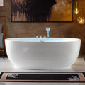 WOODBRIDGE 66" Acrylic Freestanding Bathtub Contemporary Soaking White Tub with Brushed Nickel Overflow & Drain and Faucet,B0027-BN
