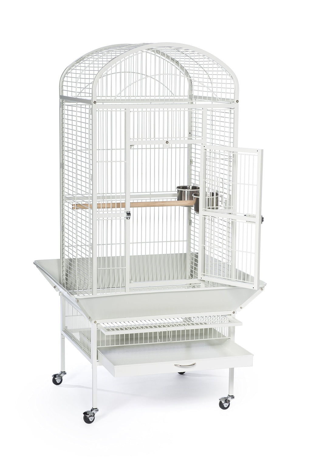 Prevue Pet Products Large Dome Top Bird Cage - Medium Steel Cage with Casters, Dual Locks, Seed Guards, and Perches, Ideal for Cockatiels, Conures, and Similarly Sized Birds - Chalk White