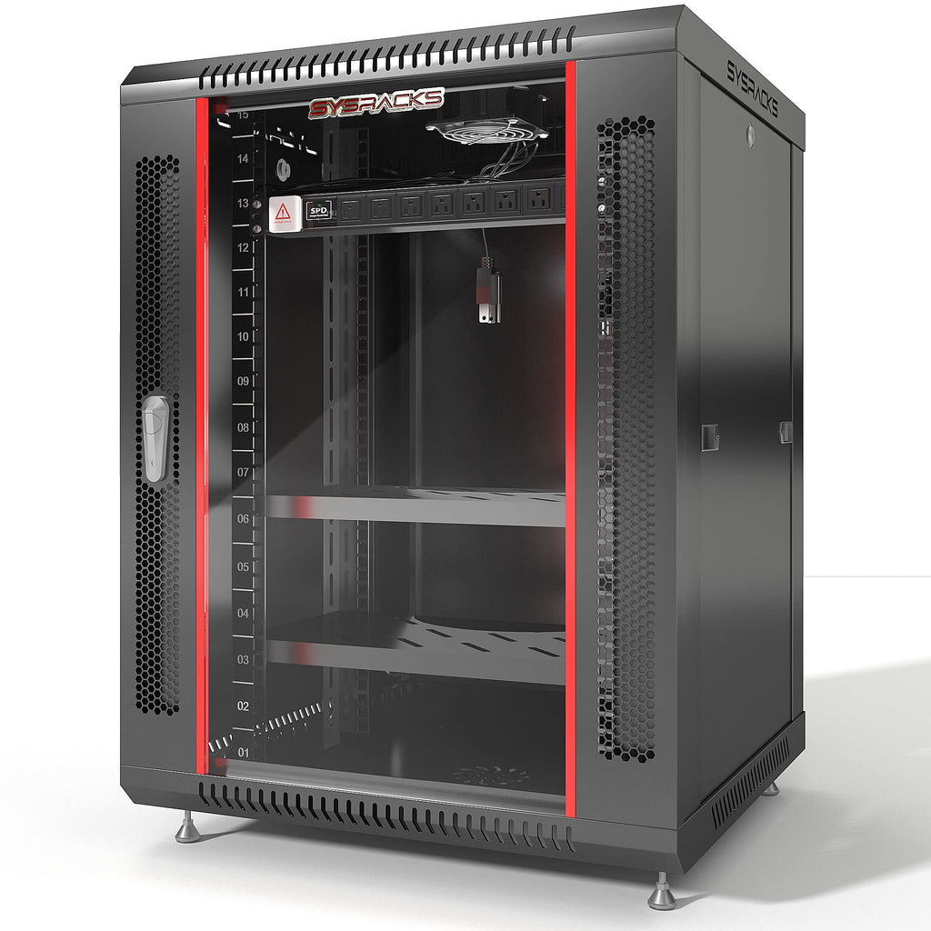 15U Wall Mount Server Rack Cabinet, 19” Locking Network Rack, 24” Deep, Glass Door, with Fan, PDU and Shelf