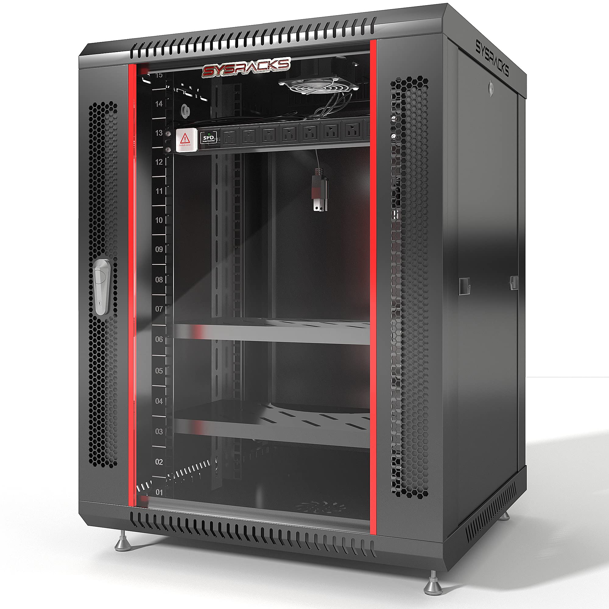 15U Wall Mount Server Rack Cabinet, 19” Locking Network Rack, 24” Deep, Glass Door, with Fan, PDU and Shelf