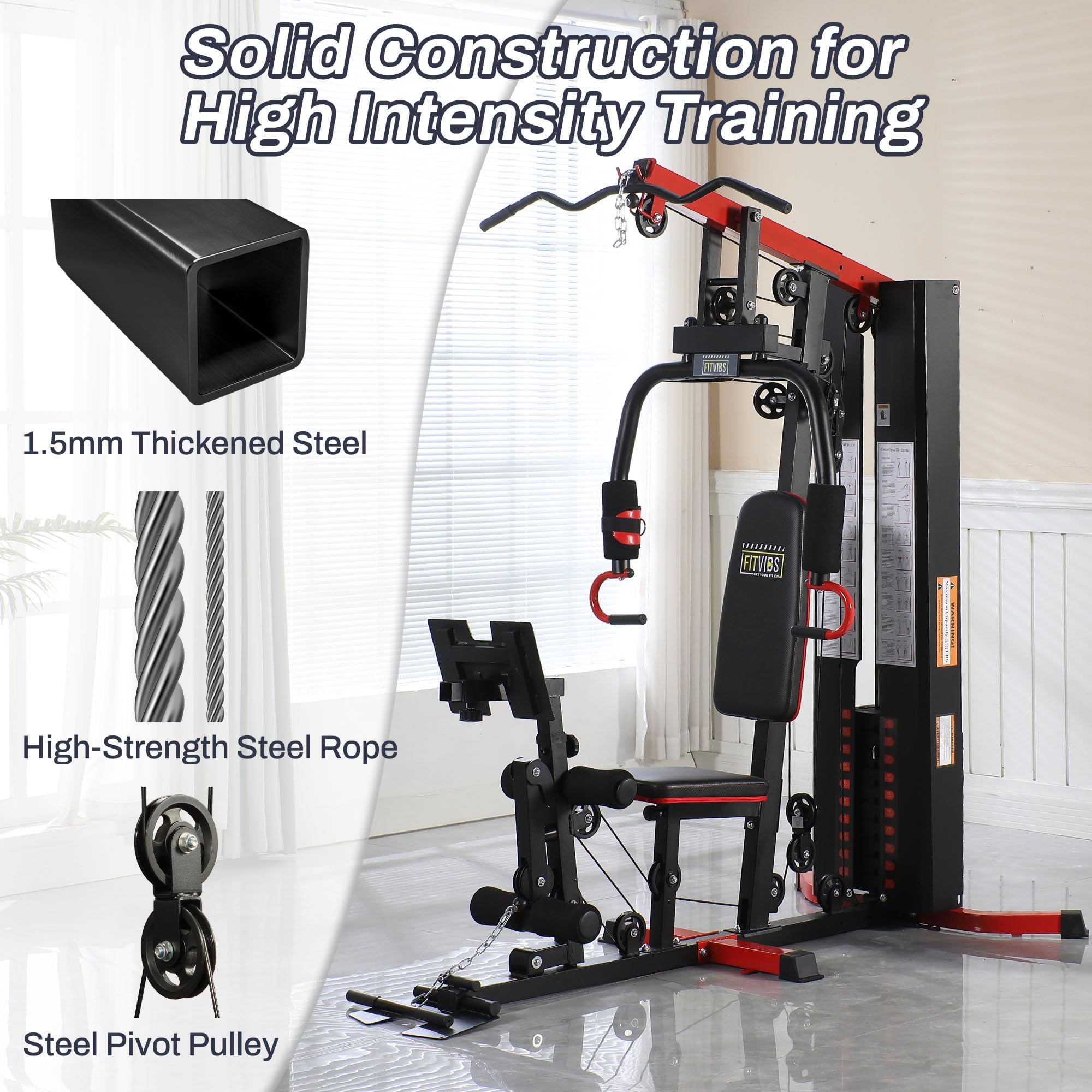 Fitvids Multifunctional Home Gym Equipment with 160 lbs Weight Stack, Full Body Workout Weight Machine, Strength Training Exercise Equipment with Pulley System & Leg Press, All-in-One Workout Station