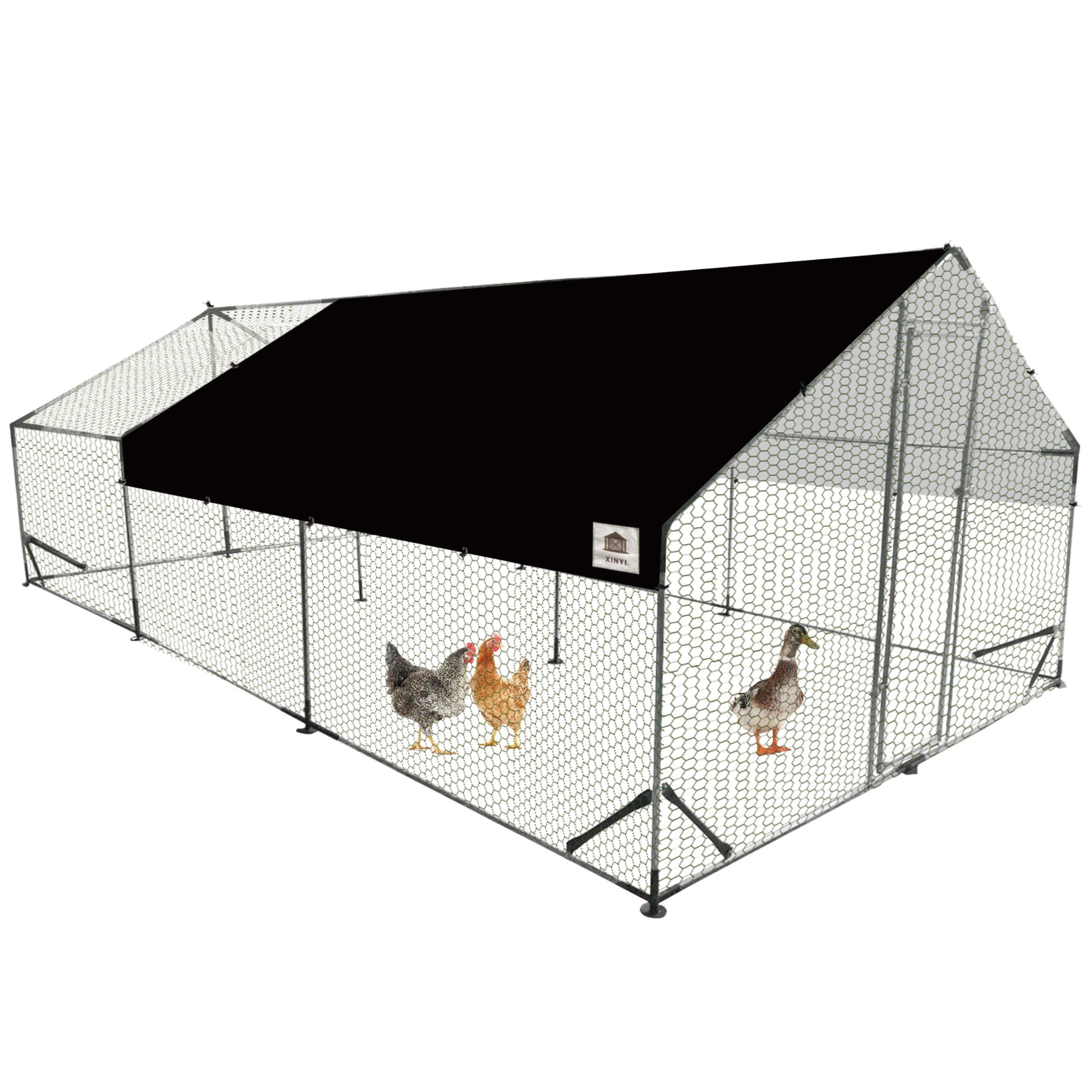 Chicken Runs for Yard with Cover, Metal Chicken Coop, Upgraded Anti-UV 180g/㎡ PE Cloth & 1.1mm Thickened PVC-Coated Hexagonal Chicken Wire Mesh & More Galvanized Steel Standpipes,19.7×9.8×6.4FT