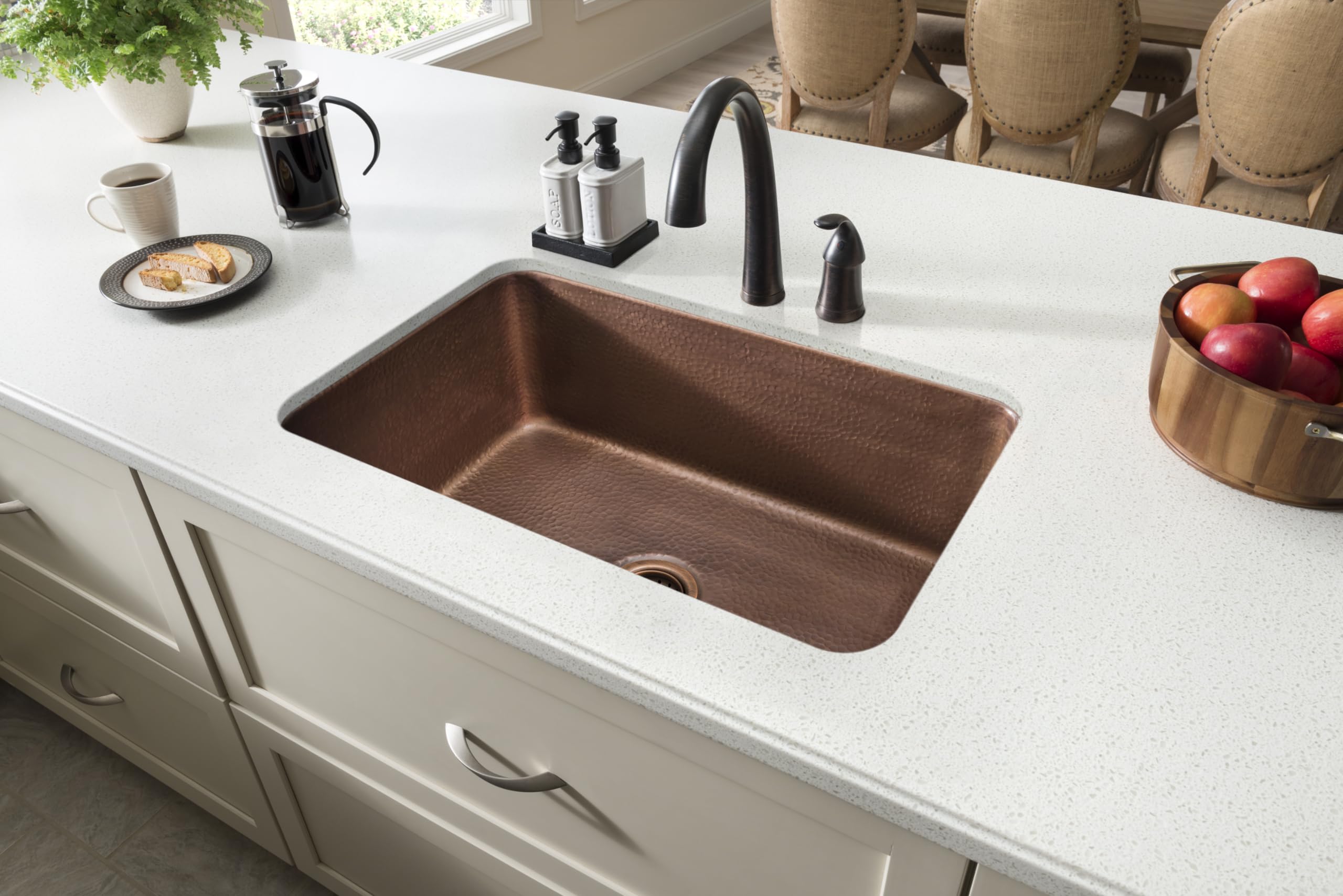 Sinkology Orwell 30 Inch Undermount Copper Kitchen Sink Single Bowl – Handcrafted Solid Pure Copper, Hand-Hammered Finish, Includes Bottom Grid, Drain, & Care Kit, Fits 33 Inch Cabinet