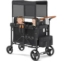 VELUVIA Wagon Stroller Outdoor for 2 Kids - Double Toddlers Stroller with Canopy & Removable Seat Pads, 2 Seater Push Pull Wagon One-Hand Fold, Shock-Absorbent Wheels & Safety Harness, Black