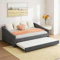 FAVSH Upholstered Daybed with Trundle, Full Size Day Bed w/Button-Tufted Back and Piping on Waved-Shape Arms for Bedroom or Guest Room, No Box Spring Required, Dark Gray