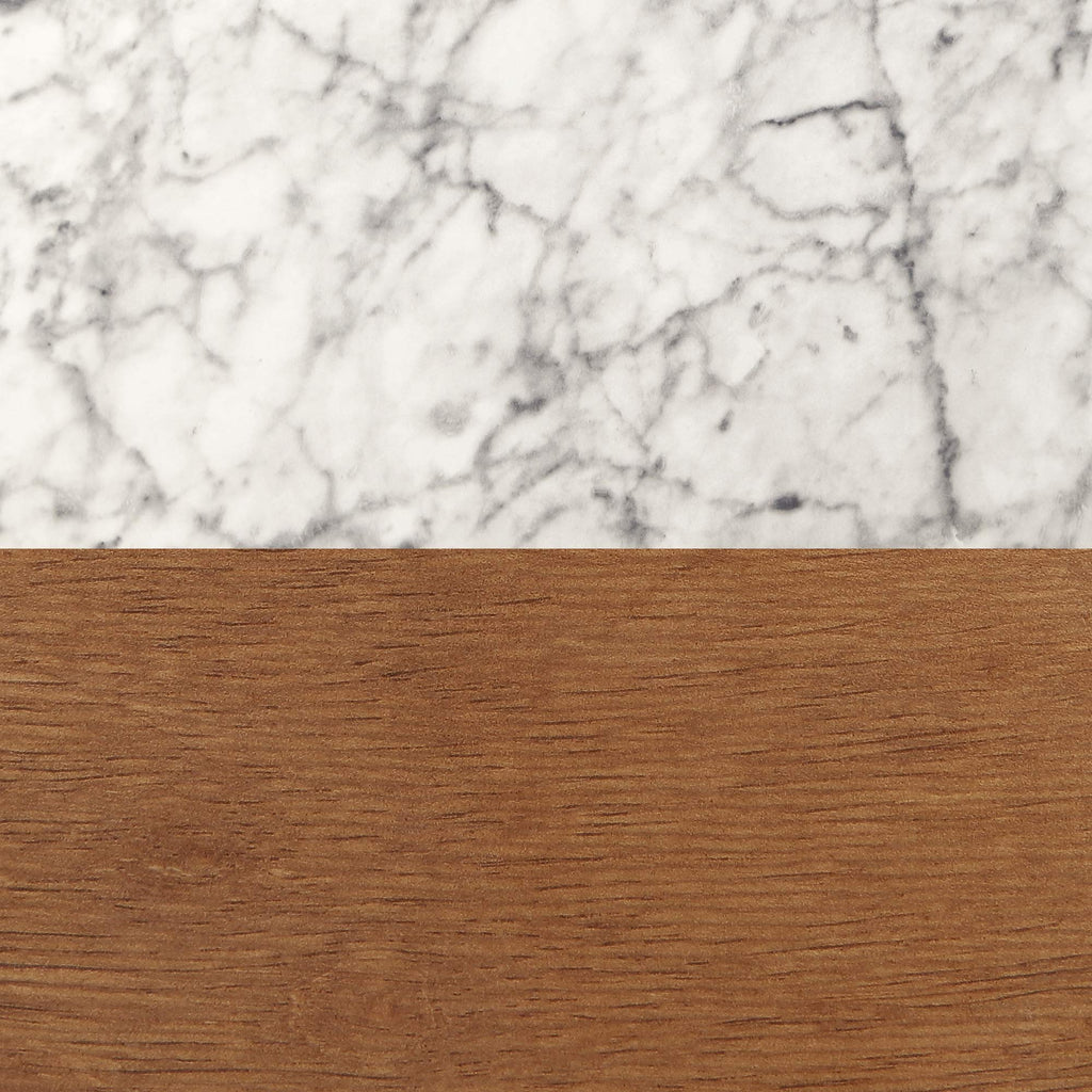 Nathan James Mid-Century James Faux White Marble Accent Side or End Table with Walnut Finish and Marble Table-top with Storage, White/Brown, Set of 2