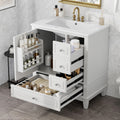 30" Bathroom Vanities with Ceramic Sink, Storage Cabinet with 3 Drawers and Door Shelf, Soft-Closing Door, Solid Wood Legs, White