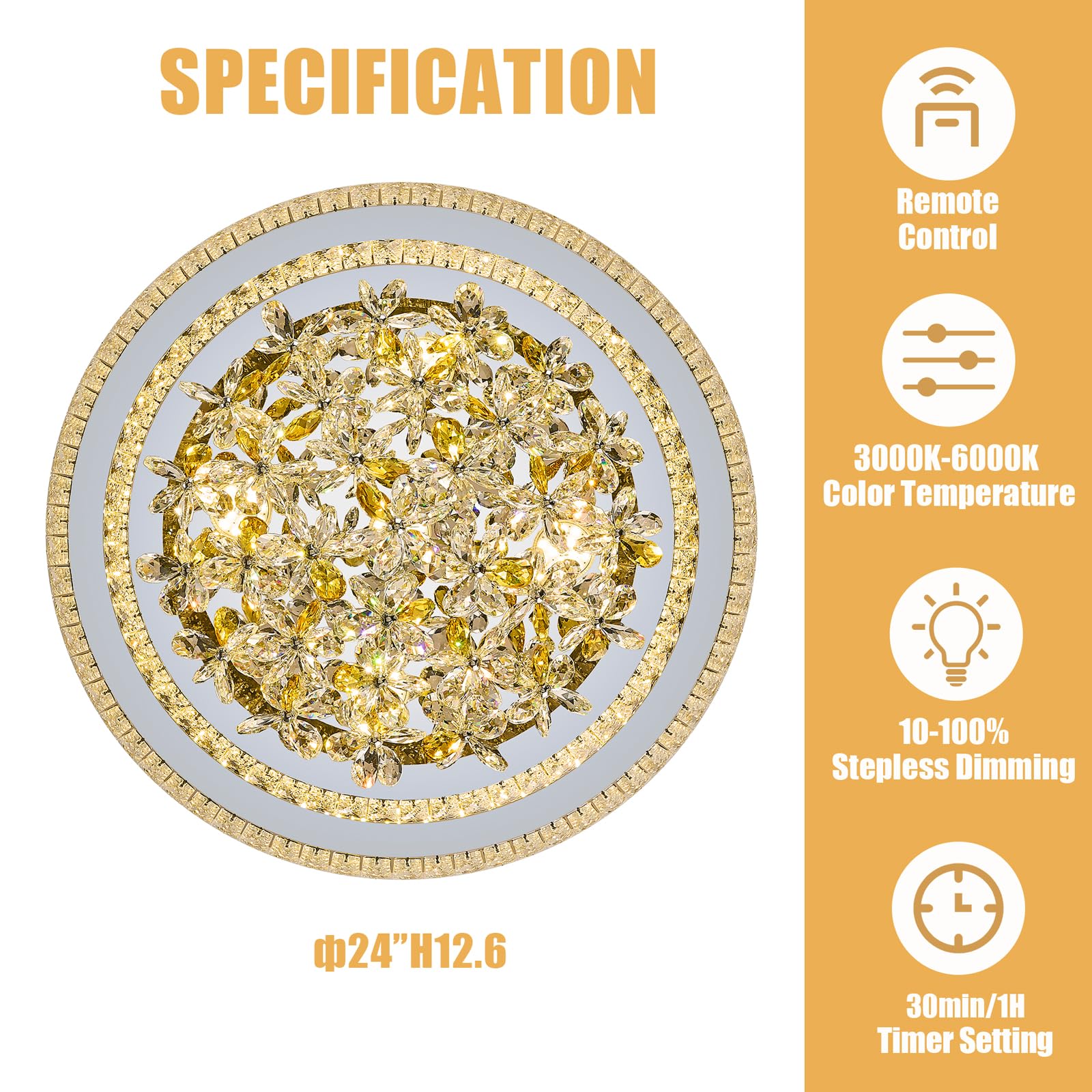 24 inch Sliver LED Crystal Ceiling Light, Flush Mount Chandeliers with Remote and APP Control, 3CCT Dimmable, Modern Elegant Raindrop Chandelier Light Fixture for Bedroom Dining Room Living Room Foyer