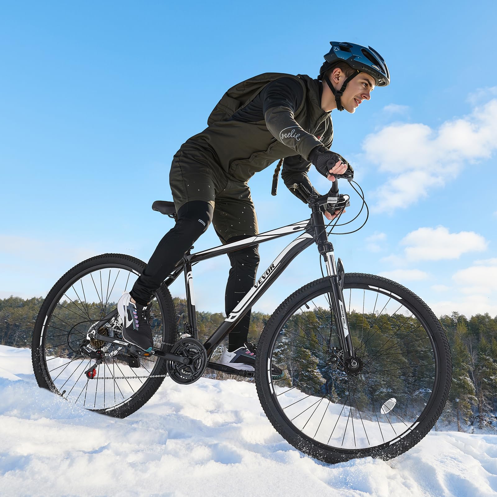 VEVOR Mountain Bike, 29 inch MTB Bicycle with Front Suspension, 21 Speeds Shimano Twist Shifting, Dual Disc Brakes, Aluminum Alloy Frame, for Men/Women