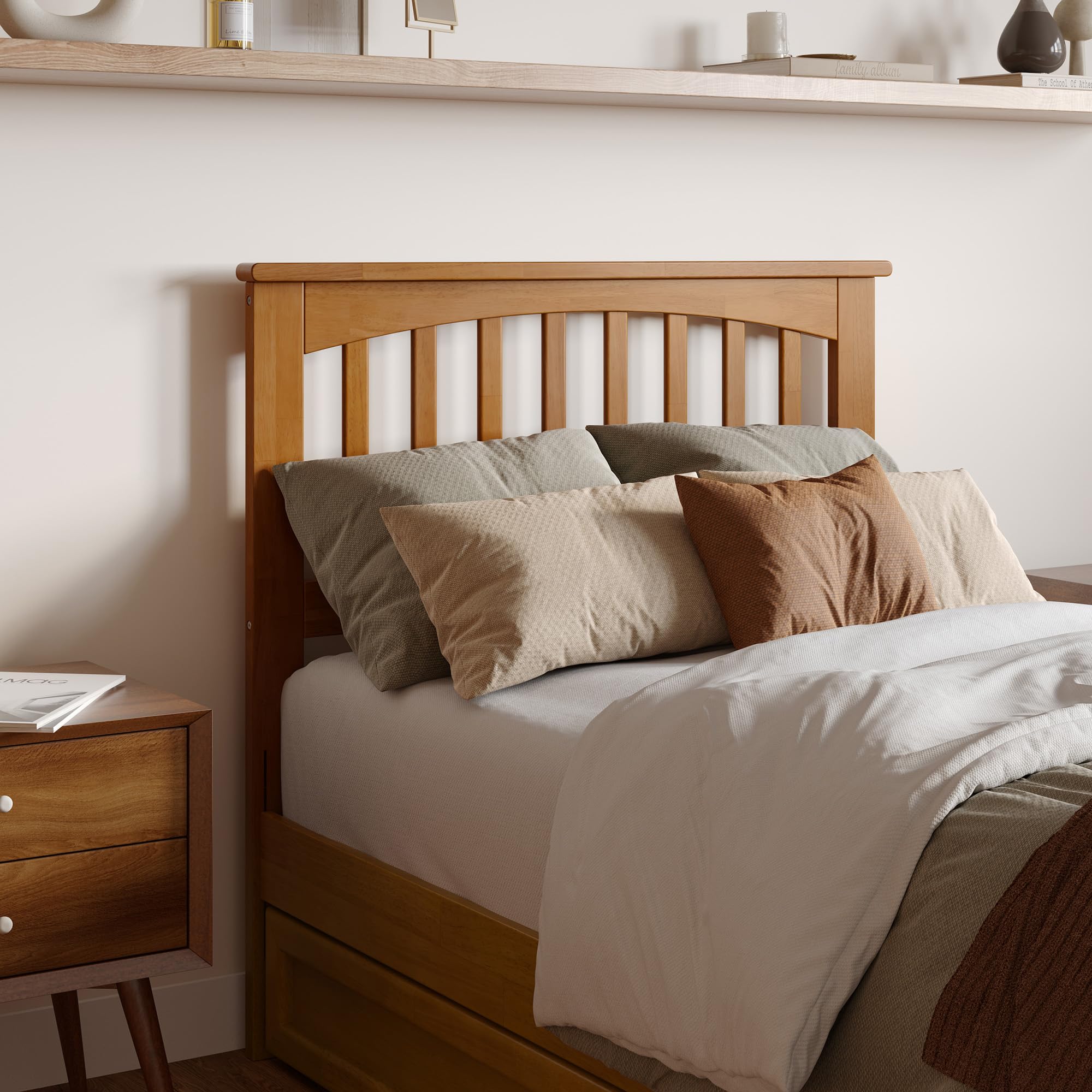 AFI, Everett Twin XL Platform Bed with Panel Footboard & Storage Drawers, Light Toffee