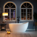WOODBRIDGE 59" Acrylic Freestanding Bathtub Contemporary Soaking White Tub with Brushed Gold Overflow and Drain，B1530-BG-Drain&O