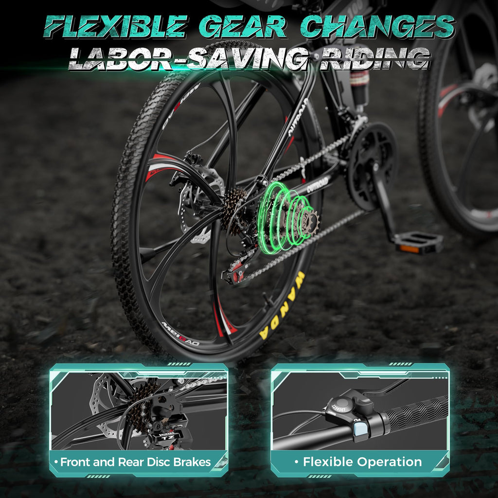 MarKnig 26 Inch Adult Folding Bikes/Mountain Bikes, 21 Speeds Mountain Bicycles with Full Suspension, Dual Disc Brake, High Carbon Steel Frame, Foldable Bike for Men/Women/Teen, LH-Black