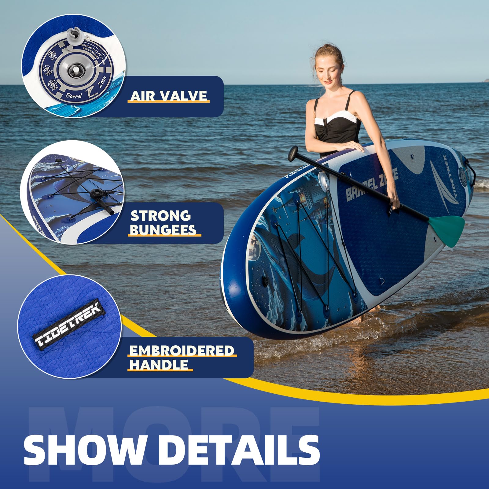TIDETREK 11'/11'6" x 33"/34" x 6" Inflatable SUP Paddle Board – Extra-Wide, Stable Stand Up Paddle Board with Premium Full Accessory Set for Adults & Youth (Whale Dream, 11'x33 x6)