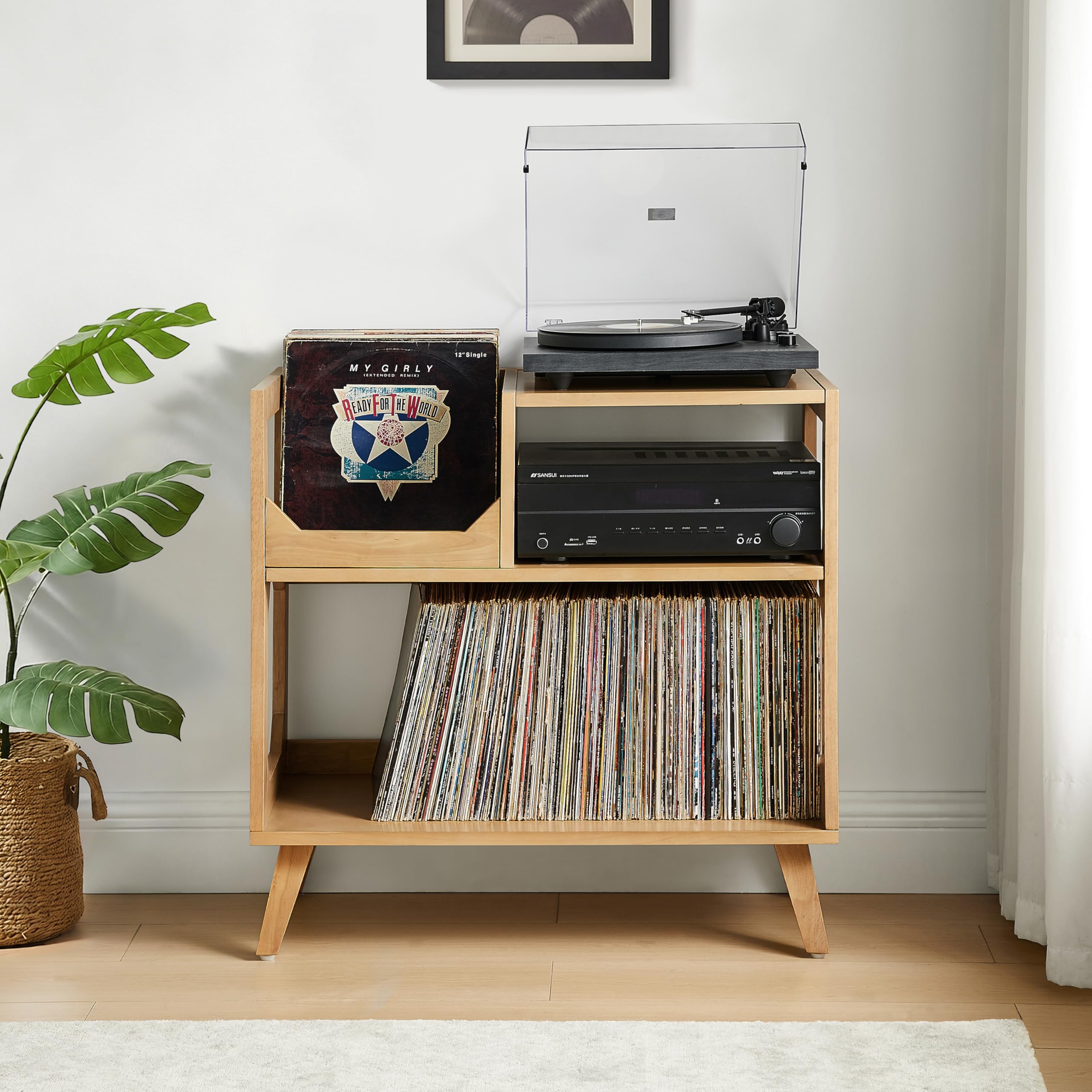Crosley Furniture Asheville Mid-Century Modern Record Player Stand, Storage for Vinyl Records, Media Console, Natural