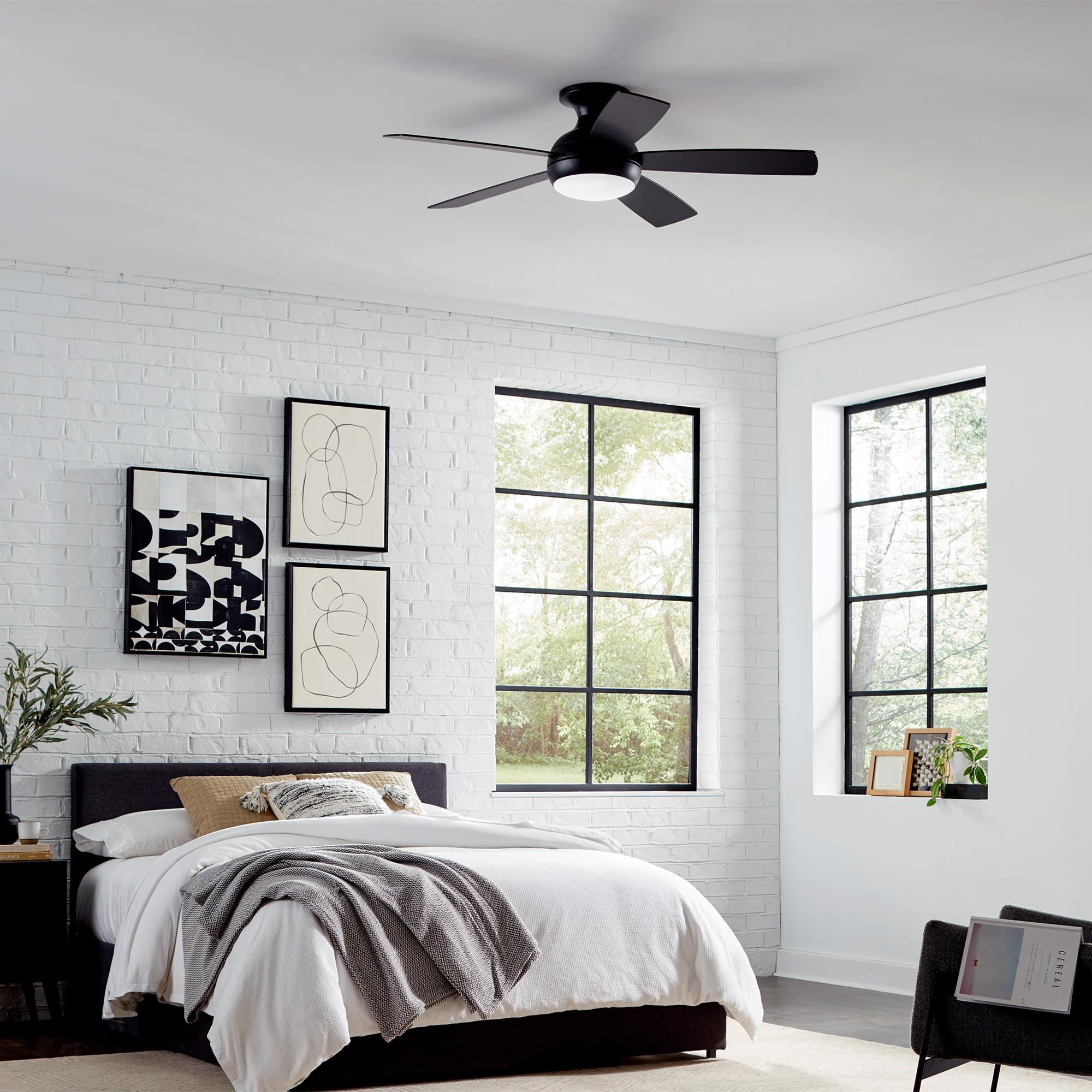 WAC Lighting F-034L-MW Odyssey 44" Hugger Ceiling Fan with LED Lights & Remote, Matte White