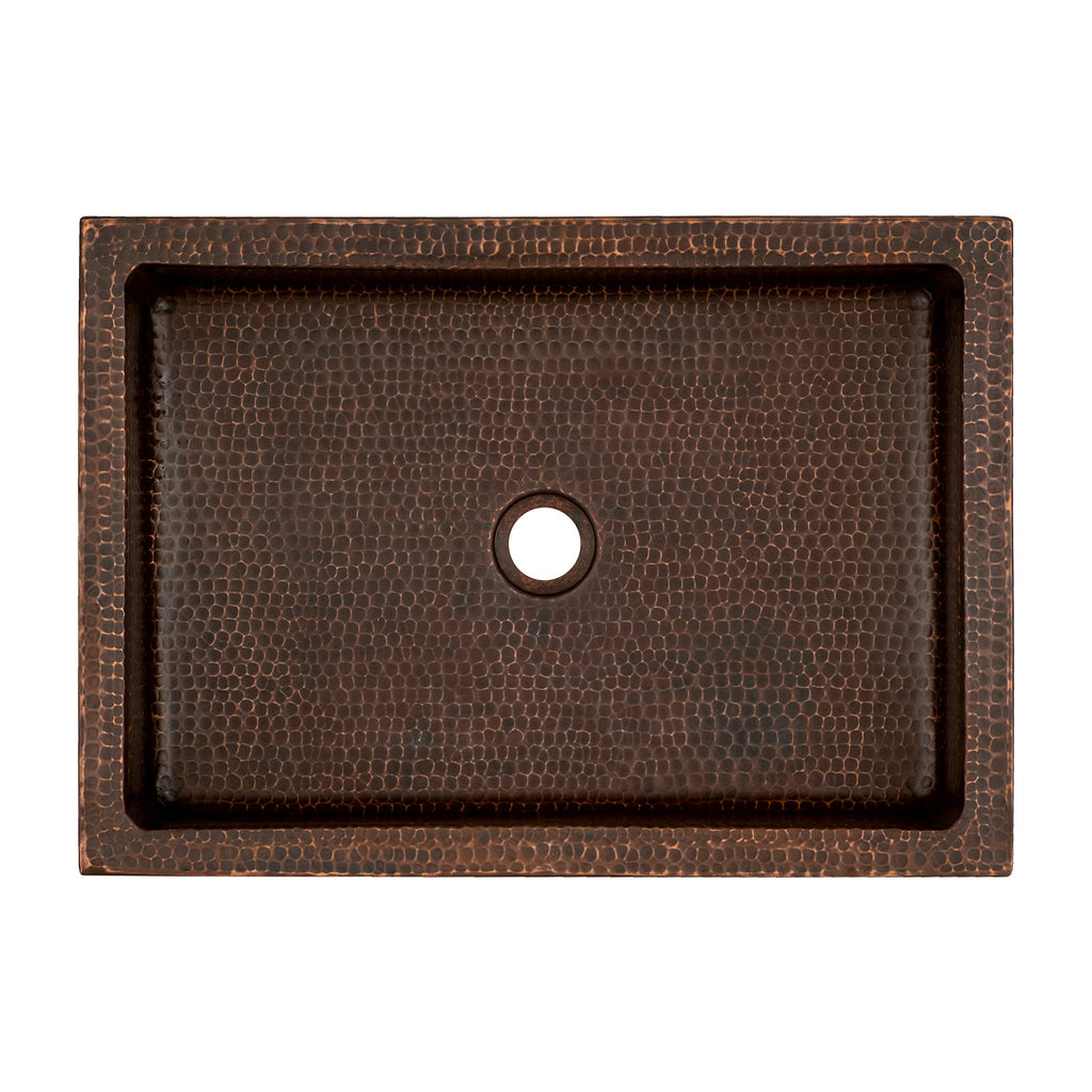 Premier Copper Products VREC20SK1DB 20" Rectangle Skirted Vessel Hammered Copper Sink
