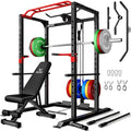 JELENS S11 Power Cage, 2000LB Multi-Function Power Rack with LAT Pulldown, Squat Rack with Adjustable Pulley System and Training Attachments, Weight Rack for Home Gym (370LB Colored Weights Package)