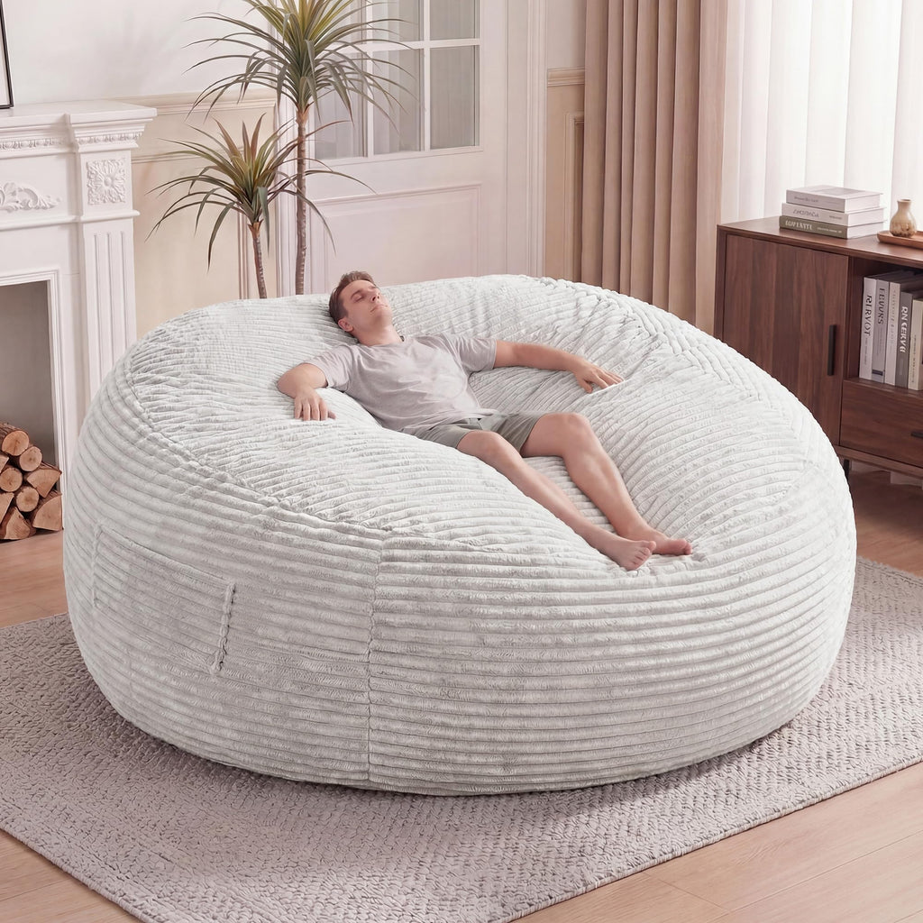 Claiks 8 Ft Giant Foam Bean Bag Chair, Oversized Couch with Removable Cover, Soft Plush Bean Bag Chairs for Adults and for Kids Teens Adults in Living Room, Beige