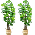 7ft Artificial Fiddle Leaf Fig Tree with Woven Seagrass Plant Basket, Fake Tree Indoor Faux Plant for Living Room Office Floor Home Decor (84 in-2Pack)
