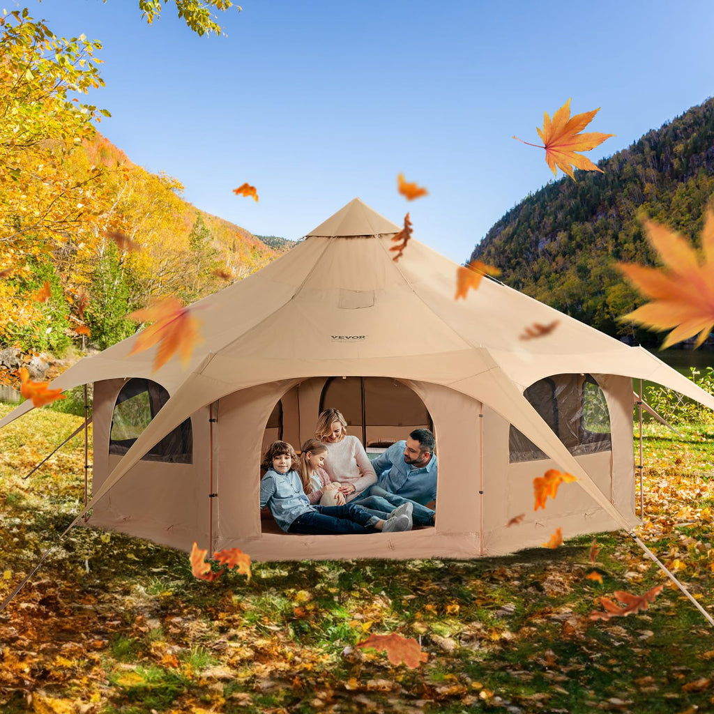 VEVOR Canvas Tent, 4 Seasons 5 m/16.4 ft Bell Tent, for Camping with Stove Jack, Family Camping Outdoor Hunting Party