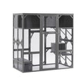 Ball & Cast Outdoor Wooden Cat House Catio Enclosure with Enter Door Kennel,Bouncy Bridge,Platforms and Small Houses,Waterproof,for Walk-in Kitty Kennel,Dark Grey