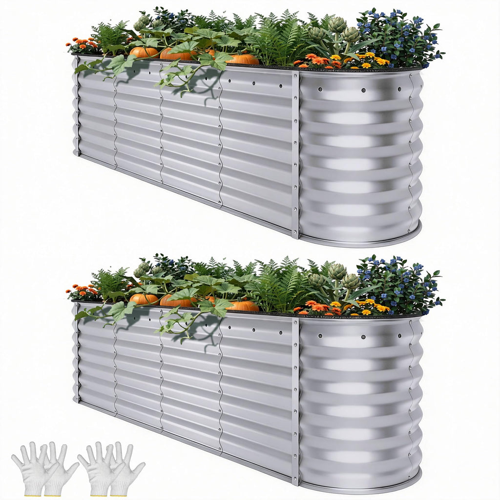 YITAHOME 8x2x2ft Large Raised Garden Bed Kit, 24" Tall 9 in 1 Galvanized Metal Planter Box with Gloves and Safety Rubber, Outdoor Above Ground Planters for Plants Vegetables Flowers, Silver
