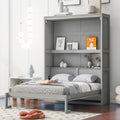 Ball & Cast Full Size Murphy Bed Wall Bed with Shelves and Mattress Holder,Wood Hideaway Cabinet Chest w/Slat Support,can be Folded,for Small Room,Dorms,Gray