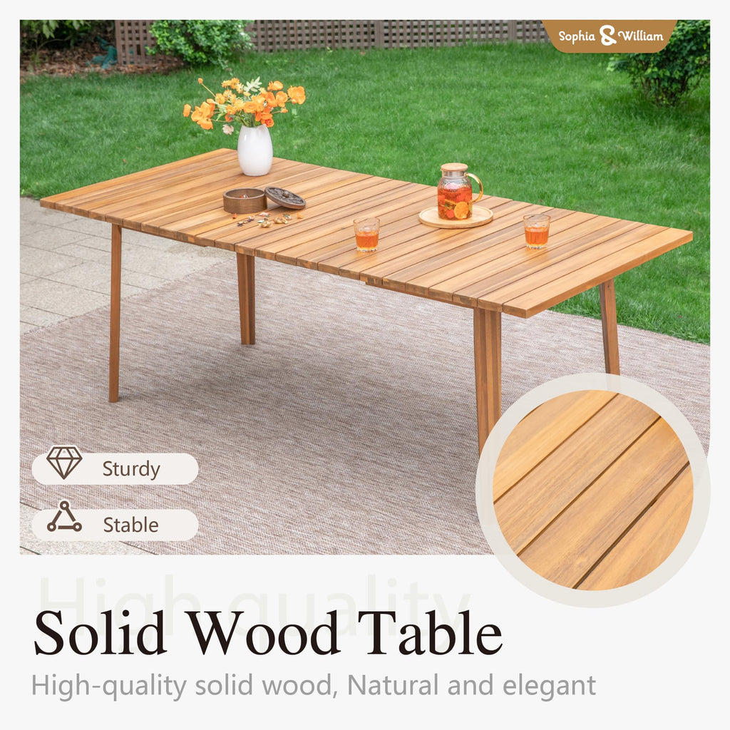 Sophia & William Outdoor Dining Set, Wooden Patio Table and Chairs Set, Rattan Furniture Set of 8 Rattan Chairs and 1 Acacia Wood Rectangular Table for Yard, Garden, Porch and Poolside