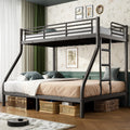 Cyranture Twin XL Over Queen Bunk Bed Size, Heavy Duty Bunk Beds with Bottom Space & Guardrail Metal Bunk Bed Frame for Adults Dorm Bedroom Guest Room, No Box Spring Needed（Upgrate Black）
