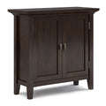 SIMPLIHOME Redmond Storage Cabinet - 32 inch Wide Solid Wood 2-Shelf Low Storage Cabinet in Brunette Brown, Transitional Accent Cabinet for Entryway with Adjustable Shelves and Tapered Legs