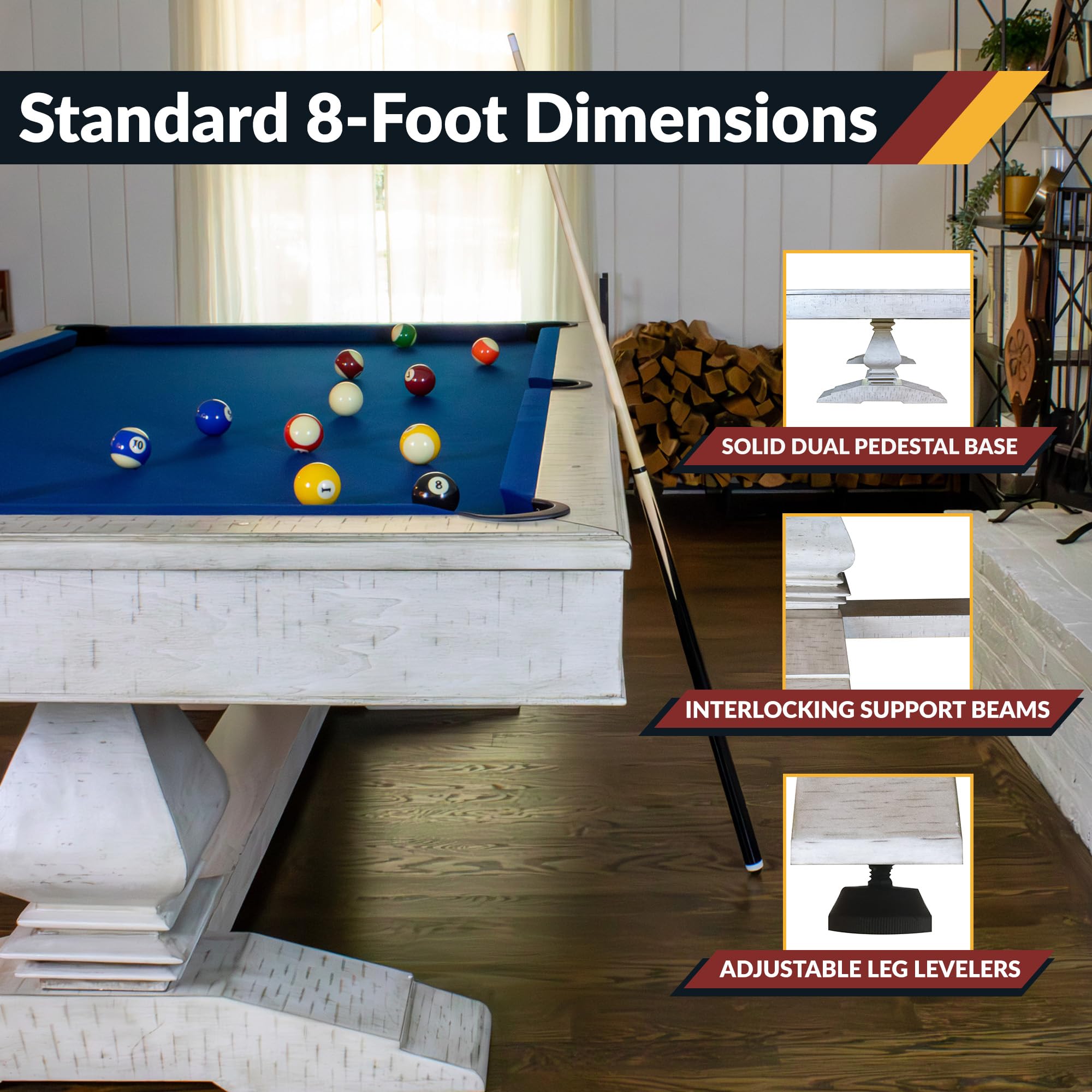 Hathaway Montecito 8ft Pool Table for Game Room – Billiard Table with Poly-Coated Non-Slate Playfield, Drop Pockets, Leg Levelers – Includes Cues, Pool Balls, Chalk, Triangle, Brush – Driftwood Finish