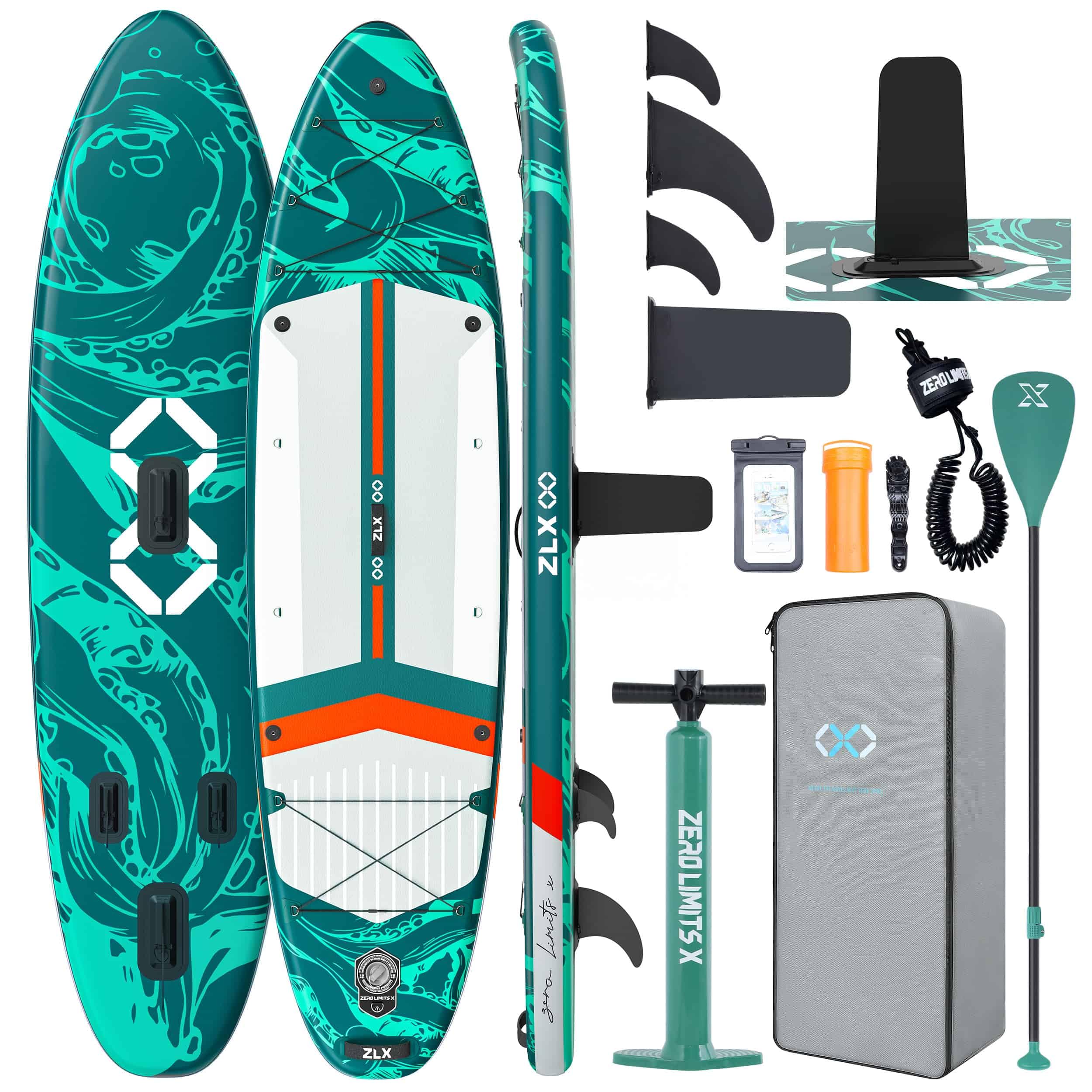 ZLX 11'6"x35" Ultra Wide Inflatable Stand Up Paddle Board | Stable Non-Slip Deck Pad, Unique Fin System, Premium SUP Accessories & Backpack - Upgraded Pump for Adults, All Skill Levels