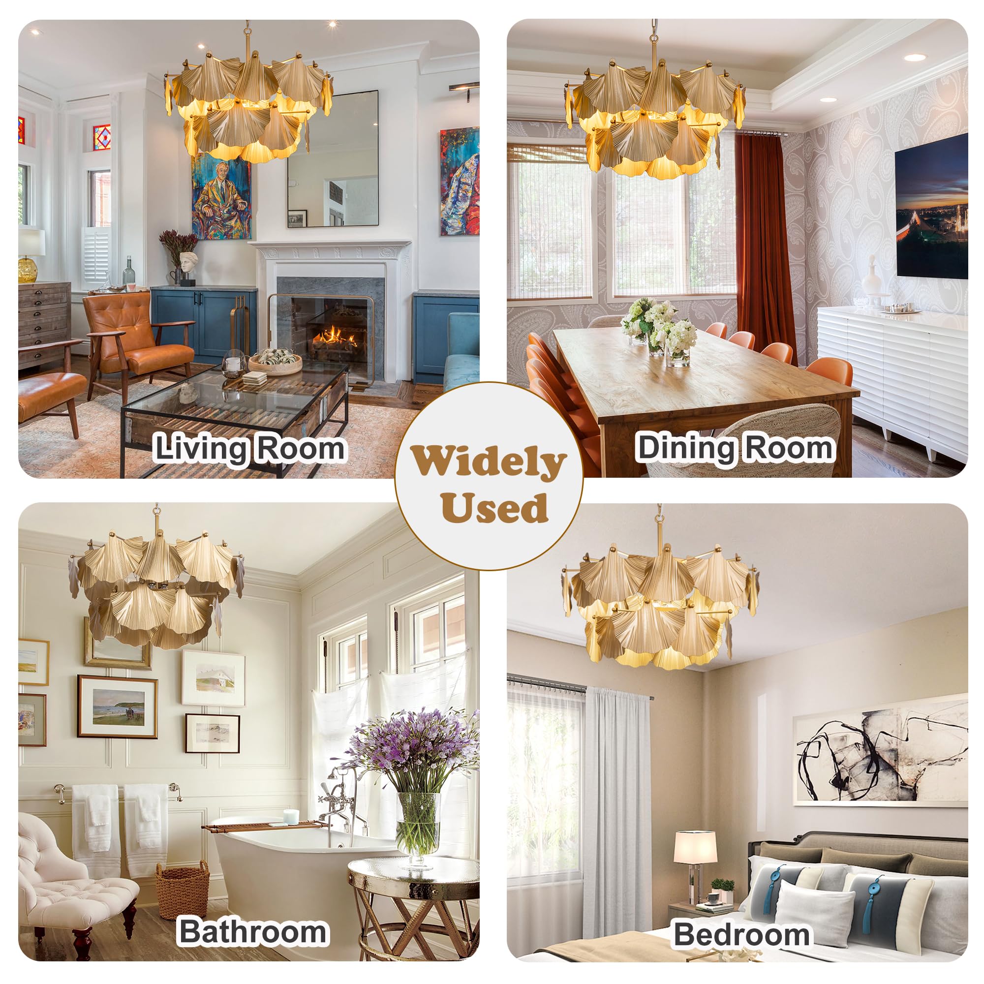 TOCHIC Gold Vintage Chandelier, 8 Lights Rustic Chandeliers for Dining Room, Modern Farmhouse Chandelier with Ginkgo Leaves, Ceiling Light Fixture for Living Room Bedroom Entryway W-25.98"