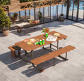 72" Rectangular Outdoor Picnic Table for 6 Person,Heavy Duty Wooden Dining Set with Built-in Benches,Metal Legs,1.97" Umbrella Hole,Waterproof&Corrosion-Resistant,Ideal for Garden, Backyard,Brown