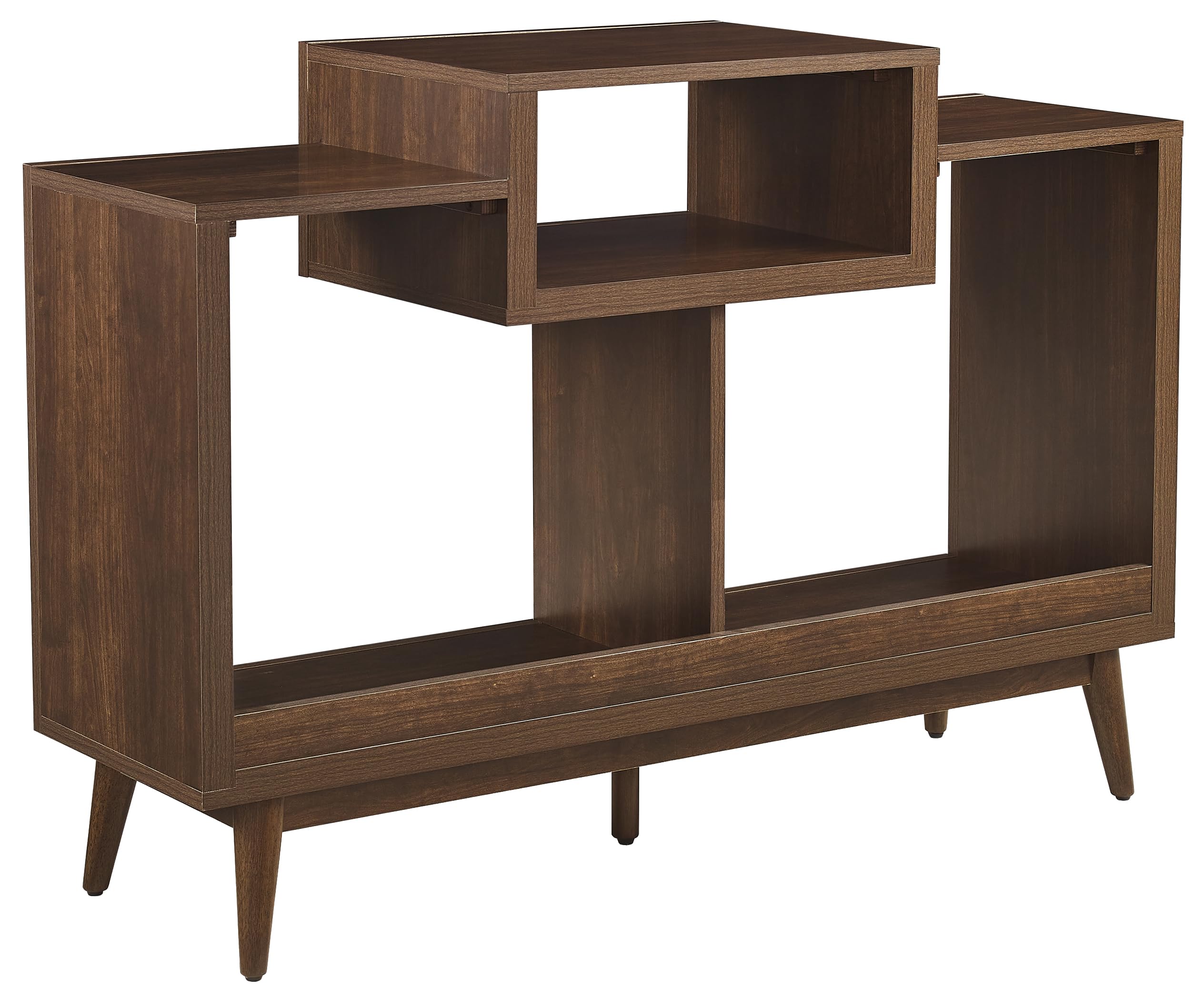 Crosley Furniture Nashville Mid Century Modern Console Record Player Stand, Stores Up to 220 Vinyl Records, Medium, Brown