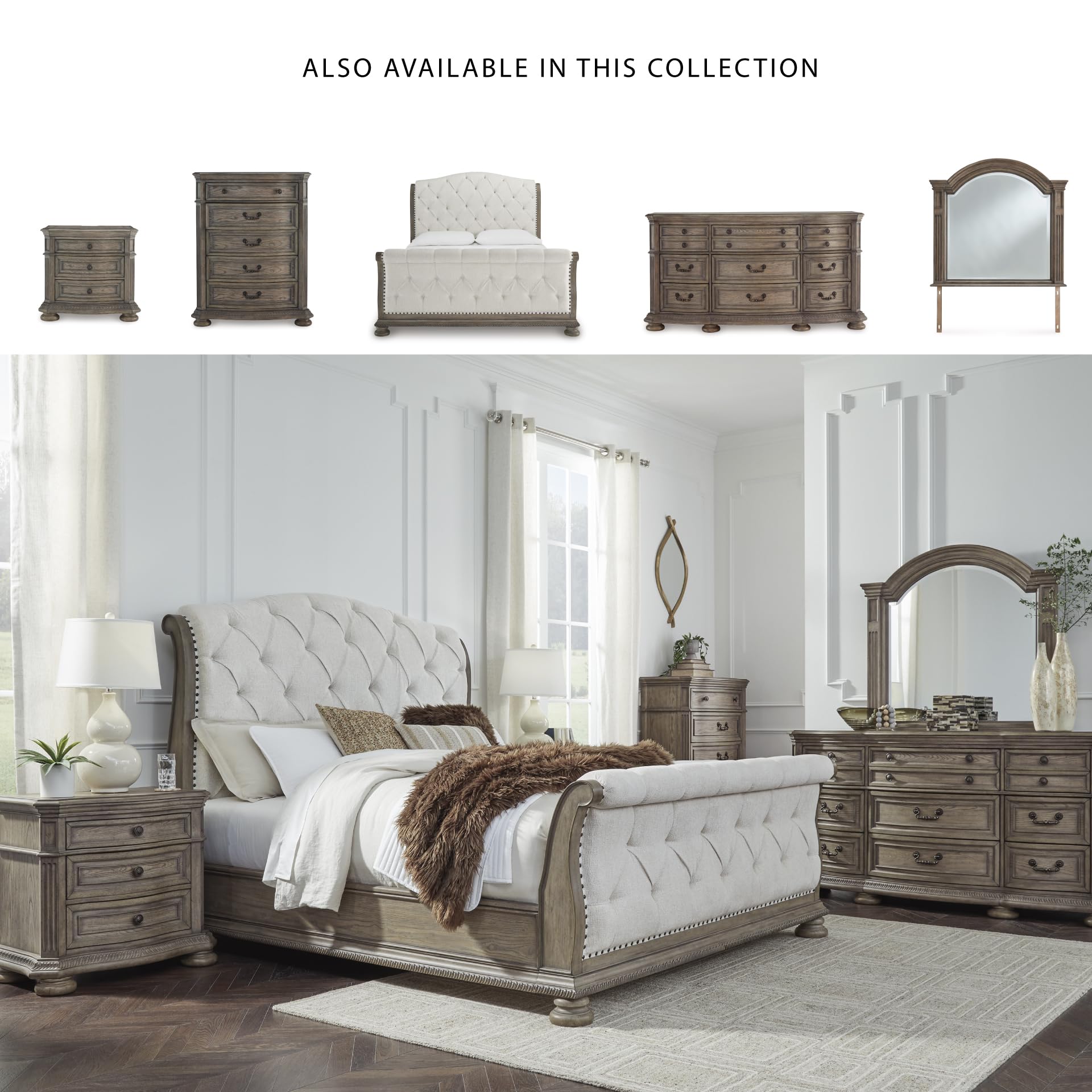 Signature Design by Ashley Ardenfield Traditional Nine-Drawer Dresser with Dovetail Construction, Top Drawers Felt Lined, Metal Hardware, Wood, Light Brown
