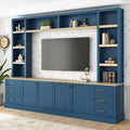 Merax 102.3 Inch Wide Farmhouse Entertainment Center, Rustic TV Stand with 6 Drawers & Adjustable Shelves, Large Media Console for TVs up to 75", Modern Bookshelves Wall Unit, Blue