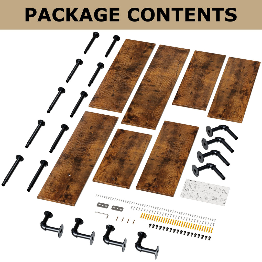 70" Industrial Pipe Shelving - 5 tier Rustic Solid Wood and Heavy Duty Metal Pipe Shelves for Wall,Kitchen Shelves Wall Mounted,Floating Bookshelf,Wall Shelves for Bathroom,Living Room,Coffee Bar