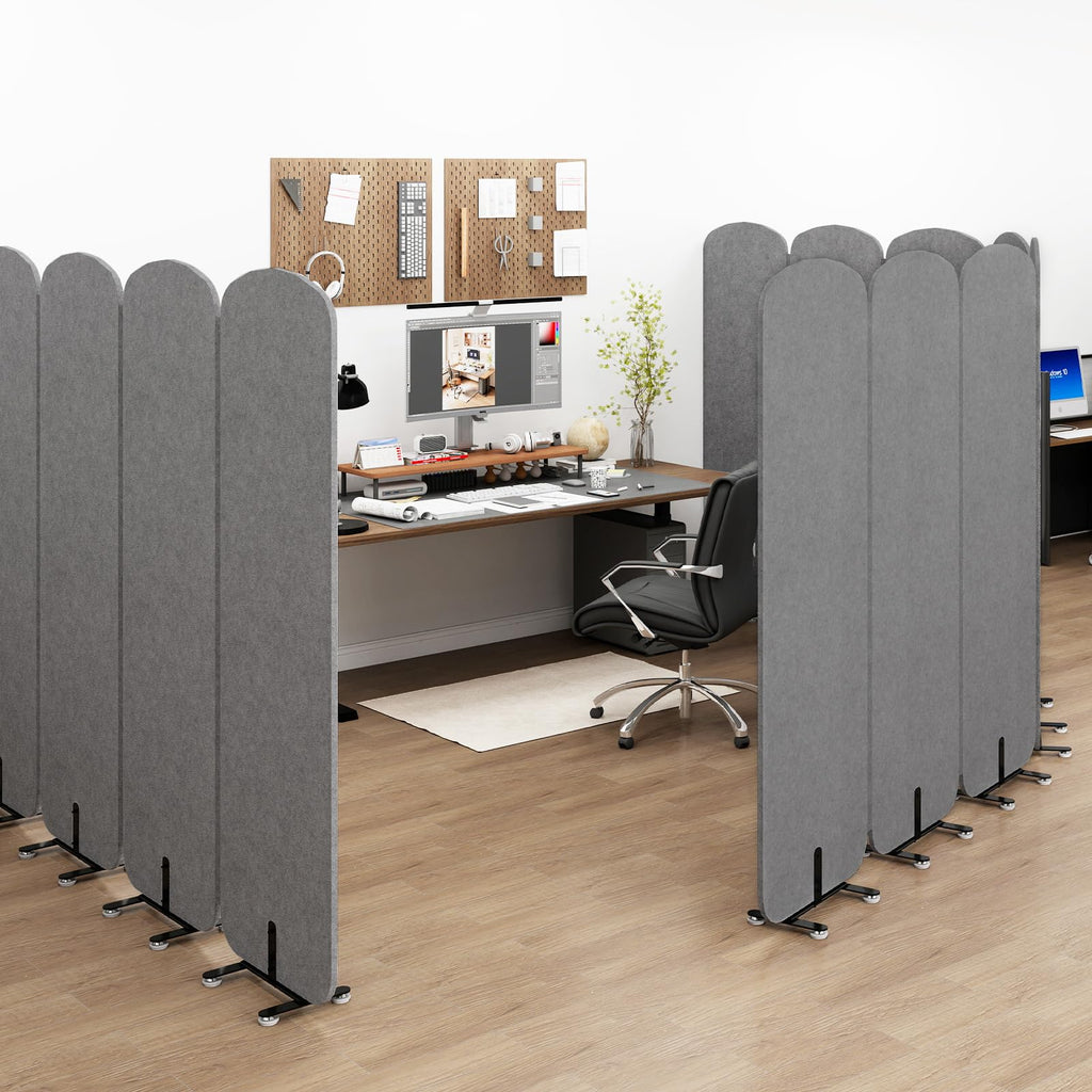 Natwind 5-Panel Office Room Divider, 122.8 x 71 inches Portable Office Partition, Freestanding Folding Privacy Wall for Cubicle & Temporary Indoor Space Separation (Dark Grey)