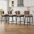 GarveeHome Bar Stools Set of 4, 26" Brown Faux Leather Counter Height Bar Stools with Backs, Modern Upholstered Barstool Chairs with Metal Legs for Kitchen Island, Home Bar, Dining Room