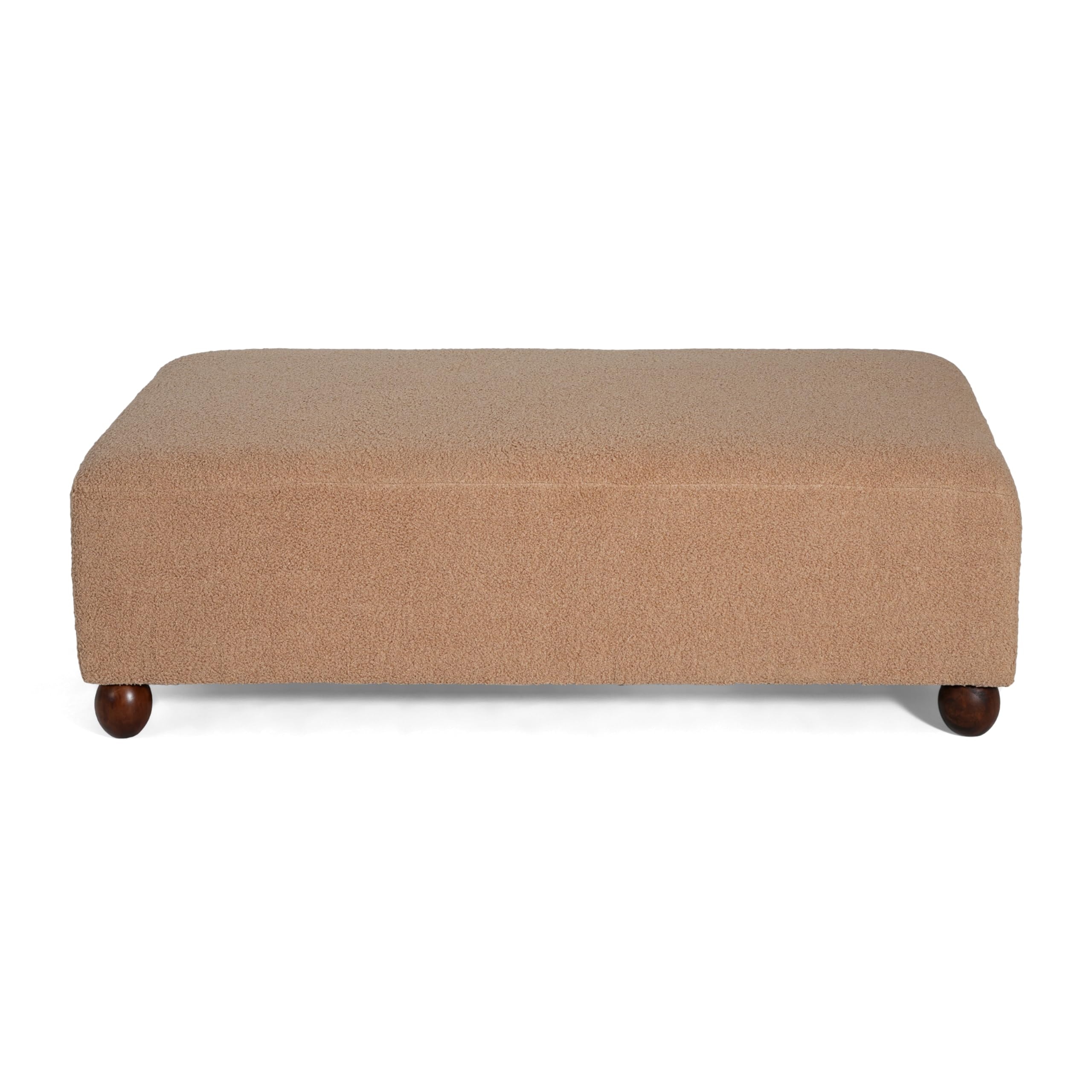 Christopher Knight Home Rika 48" Comfy Boucle Upholstered Bedroom Bench, Ottoman Bench with Rounded Wooden Legs, Spacious Seating, Long Footstool for Living Room, Entryway Bench, Tan Brown