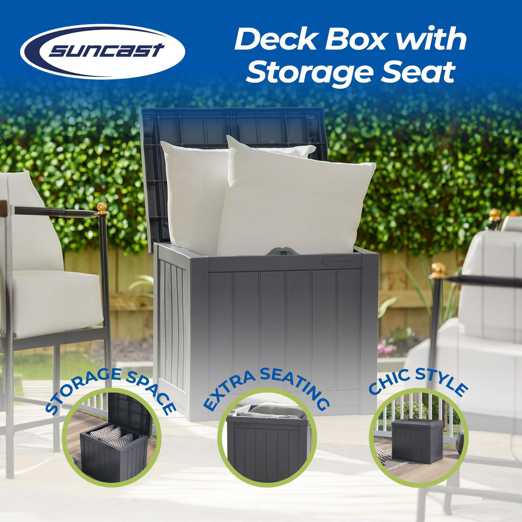 Suncast 4 Pack Small Deck Box Storage w/Bench Seat for Indoor & Outdoor Use, 22 Gal., Cyberspace
