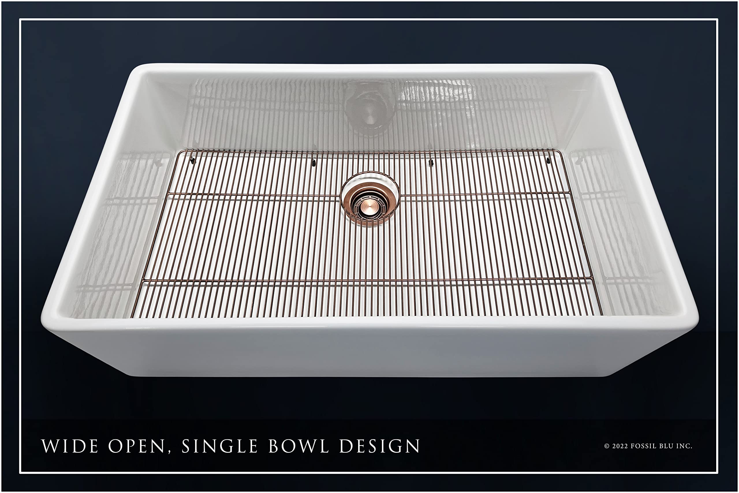 FSW1008AC LUXURY 36-INCH SOLID FIRECLAY FARMHOUSE SINK IN WHITE, ANTIQUE COPPER ACCS, FLAT FRONT